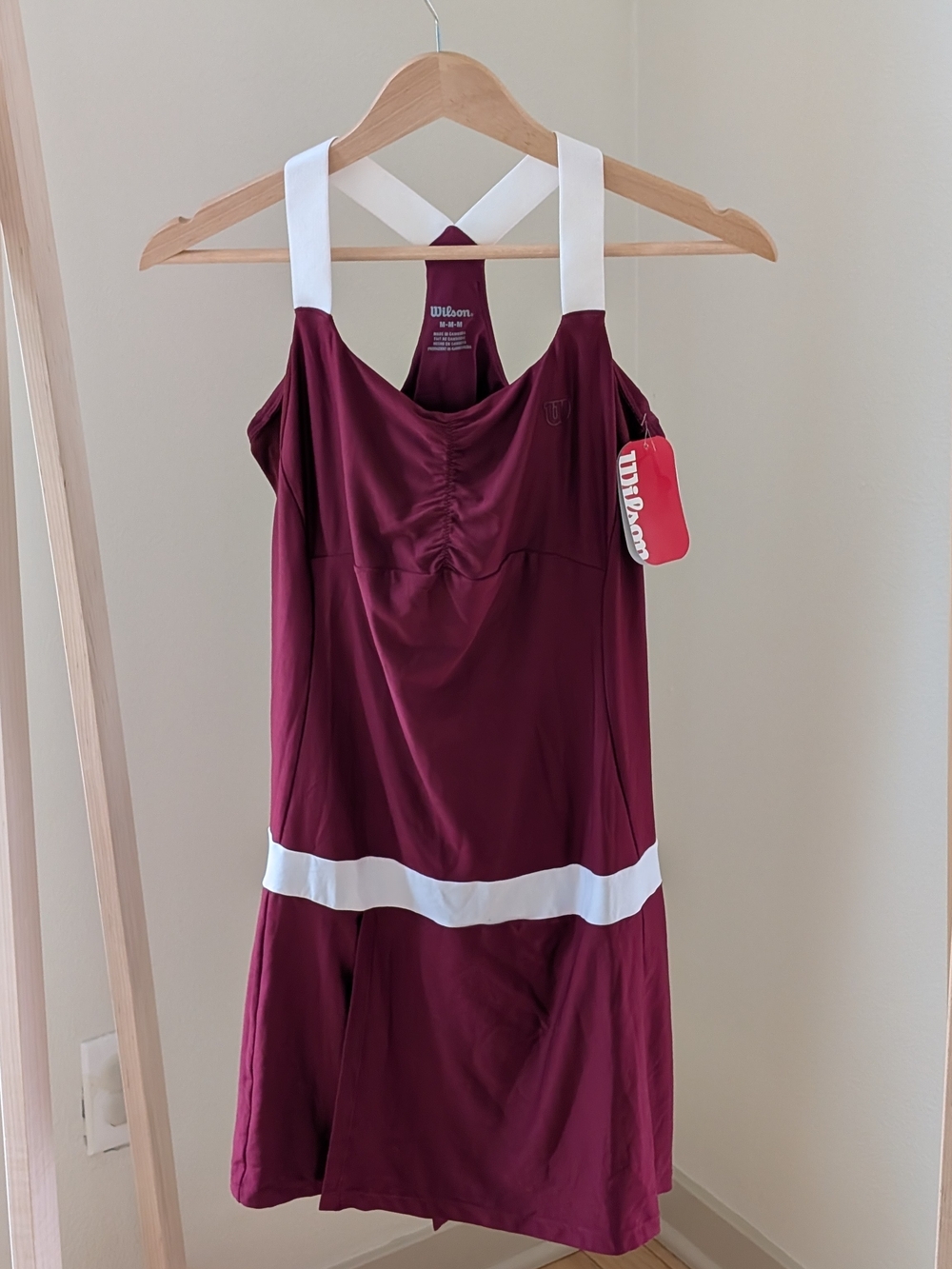 NWT Wilson Varsity Striped Tennis Mini Dress In Burgundy/White - M